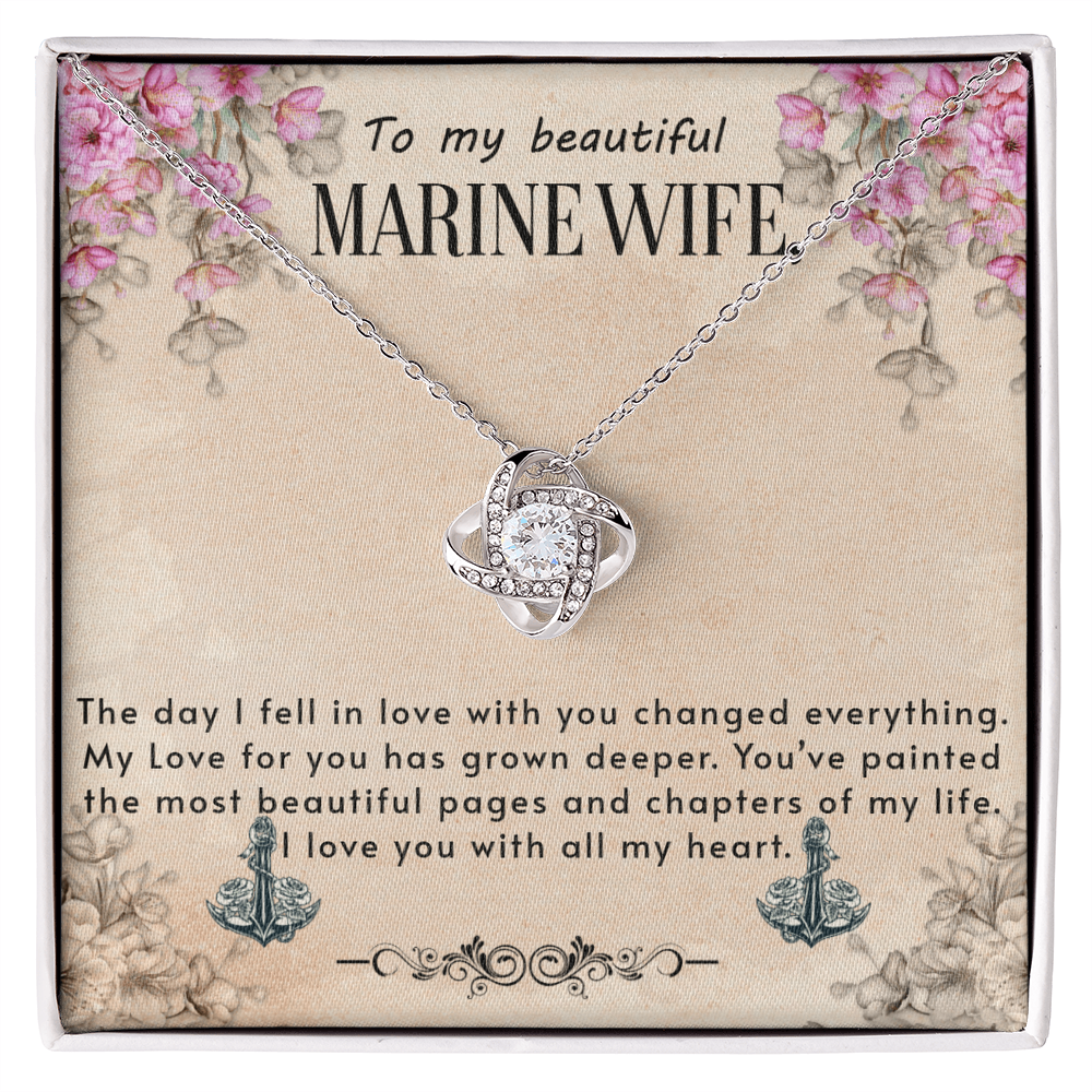 To My Loving  Beautiful Marine Wife Whom I Love Endlessly - Love Knot Necklace